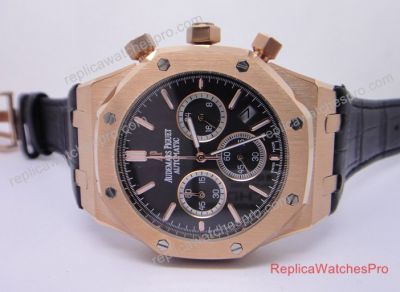 Replica Audemars Piguet Royal Oak Rose Gold Case Leather Chronograph Watch 